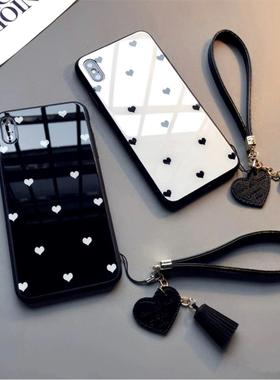 適用於Glass Case IPhone XsMax XR X 7 8 6S Case Cover Strap爱心 12 13 14 15 pro max 12mini casing 11p