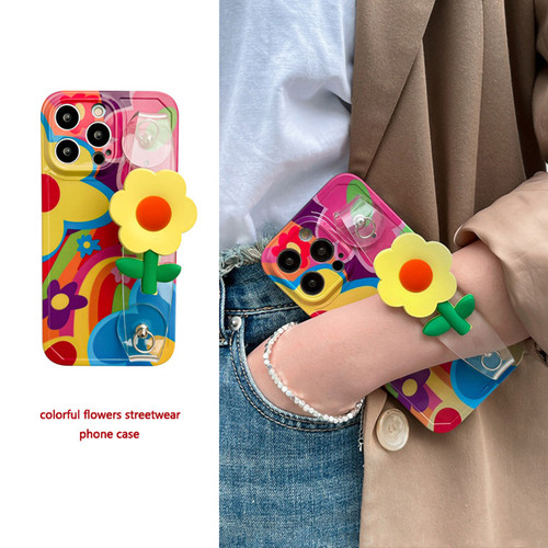 适用苹果14手机壳Phone Case For iPhone 17 16 15 13 Pro Max Plus Daisy Flower With Lanyard Neck Strap