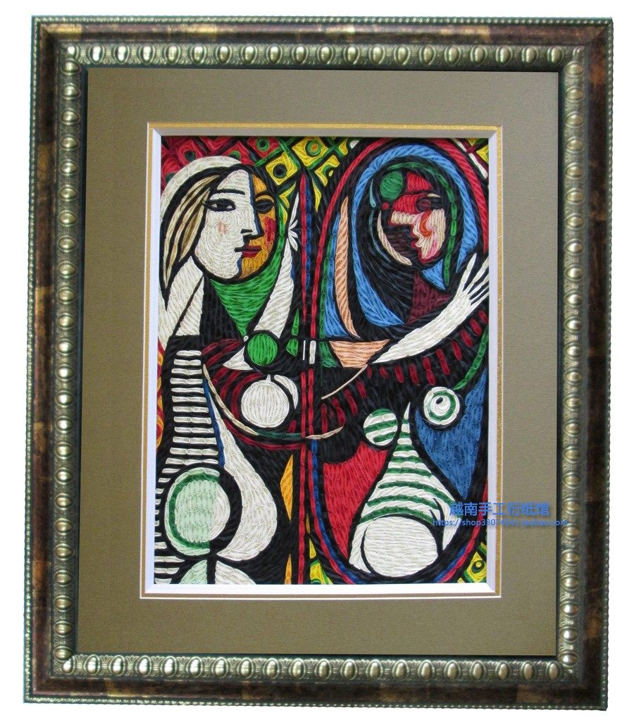 越南 衍纸画 成品 卧室客厅装饰沙发背景墙画 毕加索《镜前少女》