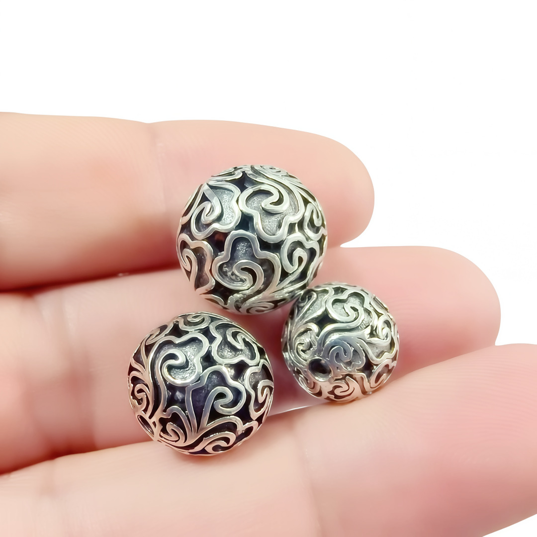 藏银复古民族祥云镂空圆珠手链隔珠通孔手工 DlY手串文玩饰品配件