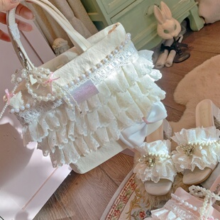 SwtCor甜核原创甜美蕾丝蝴蝶结水桶包女手提单肩蛋糕包包法式女包