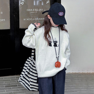 女童毛衣2025新款秋冬初中生儿童加厚毛线衣女大童冬季加绒针织衫