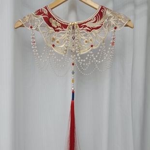 红色明制马面裙云肩新娘敬酒服云肩朱雀刺绣回门宴披肩汉服配饰