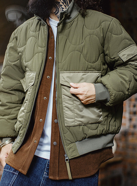 马登工装美式复古M51军绿色夹克大口袋短款立领保暖棉服外套男冬