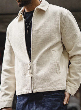 马登工装美式白色IKE教练夹克翻领重磅纯棉正肩帆布短款外套男春