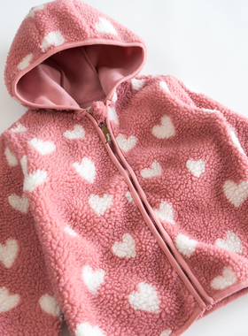 欣易雪法单童装秋冬款夹克女童外套羊羔毛百搭可爱心红色开衫