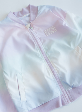 D2-3 出口单 女童风衣 夹克网眼透气冰激凌紫色渐变爱心拉链外套