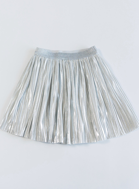 法国童装 银色 百褶裙半身裙女童
