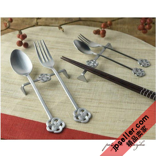 日本 高桑金属吉祥云结中国结mizuhiki正餐甜品蛋糕叉勺筷架 银色