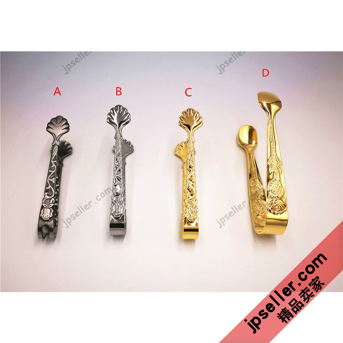 现货 日本 不锈钢复古雕花蔷薇玫瑰花方糖砂糖夹爪 金银黑