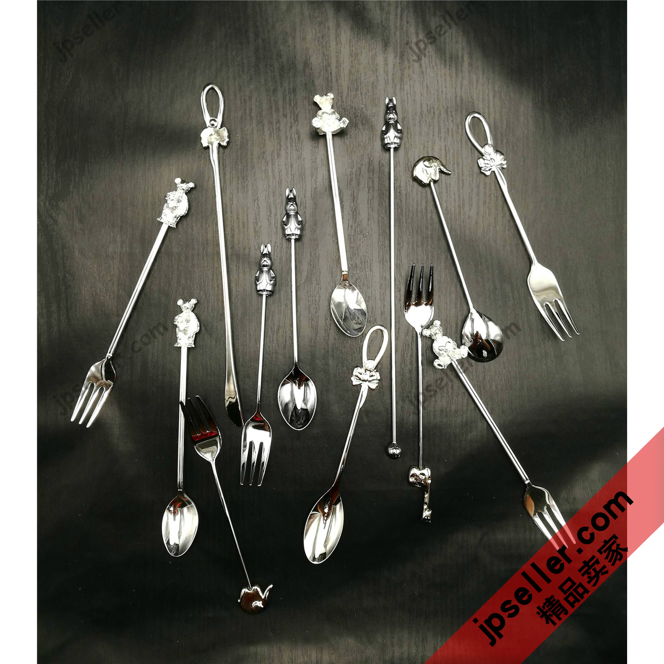 日本 高桑金属 长颈鹿/大象/爱心熊/亲子熊/兔子 咖啡勺公主叉 银