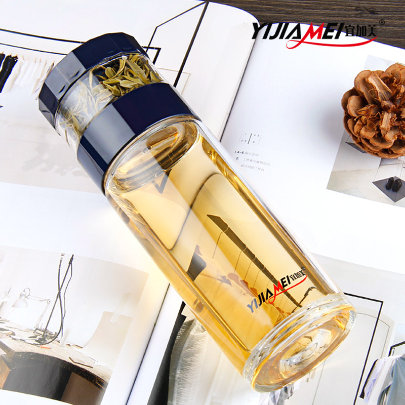 宜加美茶水分离泡茶师双层玻璃杯图片