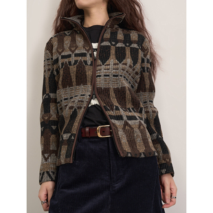 上下可开合拉链坑条提花立领外套 排列组合 LANVIVIER 古典艺术