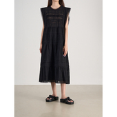 LANVIVIER度假风直角肩小飞袖 蕾丝花边镂空宽松中长款 仙连衣裙