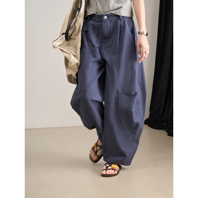 LANVIVIER 废土休闲 立体剪裁户型侧缝自然腰软牛仔弯刀裤26新款