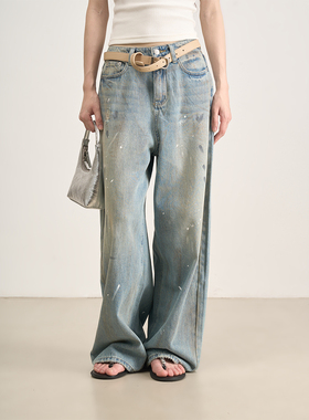 LANVIVIER 中性街头随性大艺术家  直筒泼漆撕裂牛仔裤 新品设计