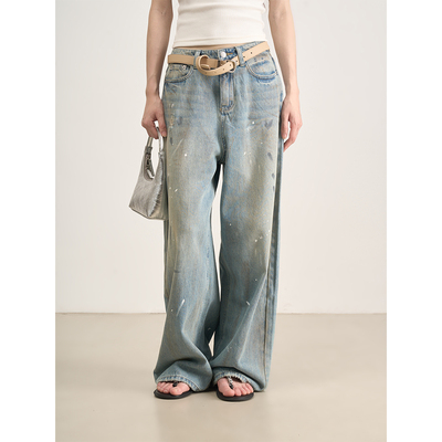 LANVIVIER 中性街头随性大艺术家  直筒泼漆撕裂牛仔裤 新品设计