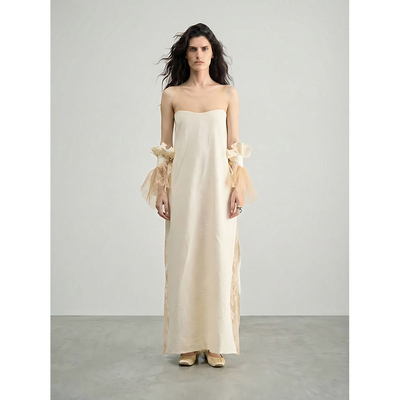 LANVIVIER 森林精灵仙气 清冷感气质拉满宣纸肌理拼纱连衣裙新款