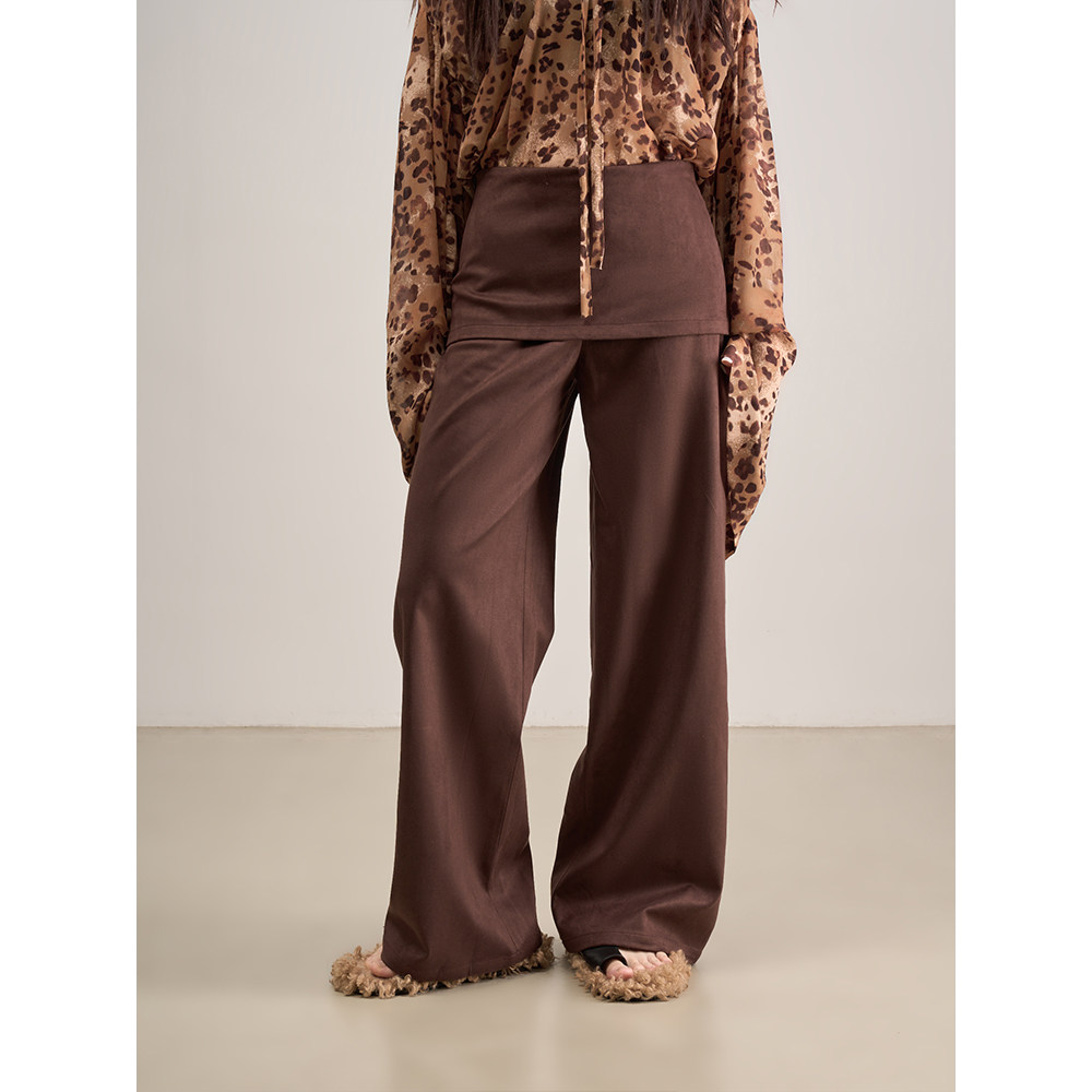 LANVIVIER 复古时髦美拉德细腻麂皮绒mini裙拼接双层直筒休闲裤女,女装/女士精品,休闲裤,淘宝优惠券,粉丝福利购,淘宝优惠卷