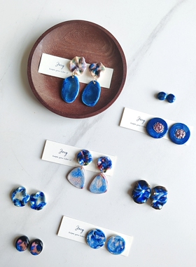 026Joey手作陶瓷耳饰手绘复古女森系清新手工饰品耳钉