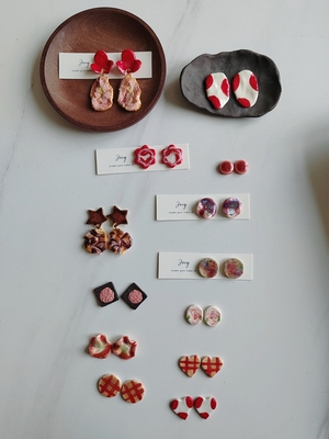 012Joey手作陶瓷耳饰现货手绘复古女森系清新手工饰品耳钉