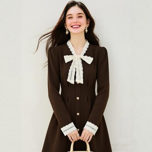 断码特惠法式甜美蝴蝶结秋冬厚款长袖修身连衣裙小个子短裙打底裙