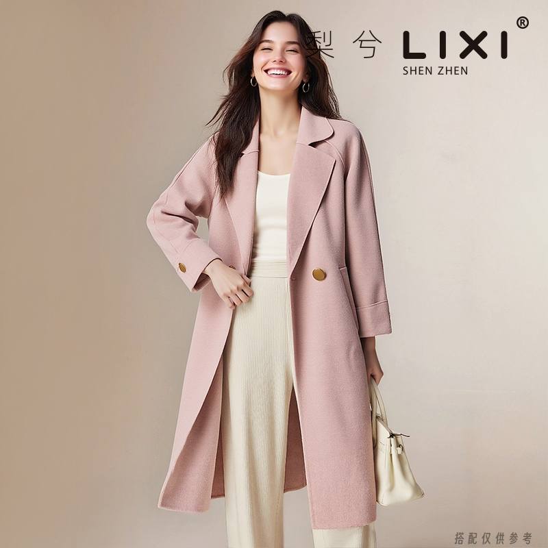 专柜同款冬新款高级大牌感金丝双面呢大衣显瘦中长款毛呢外套女