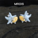 原创设计珐琅滴釉奶蓝色海星贝壳锆石耳钉小众个性 轻奢高级感耳饰