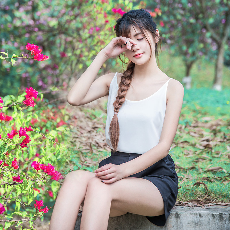 自制 圆领雪纺吊带宽松双层小背心内搭打底衫无袖上衣女