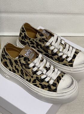 SMFK超级模特豹纹复古滑板鞋低帮厚底小脏鞋
