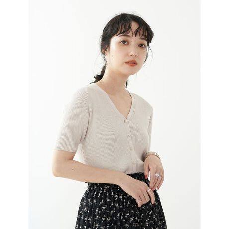 日本地球音乐清新文艺V领有机棉针织螺纹弹力毛衣开衫 标牌齐
