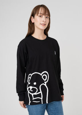日本小潮牌断头熊联名款背后猫图案长袖纯棉T恤   男女同款情侣