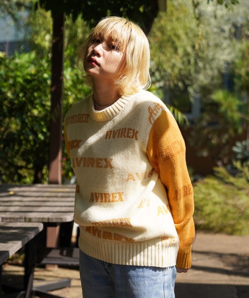 日本潮牌a**rex满印LOGO撞色拼接袖子针织衫毛衣10000+日币