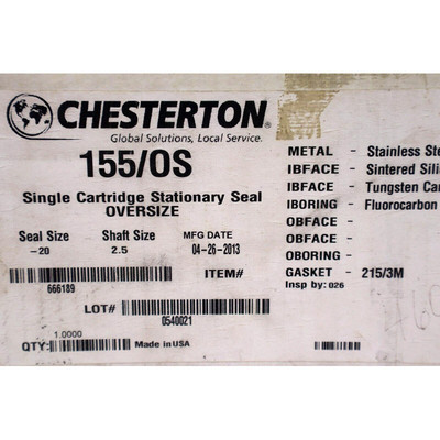 CHESTERTON 155/OS SINGLE CARTRIDGE STATIONARY SEAL OVERSIZE
