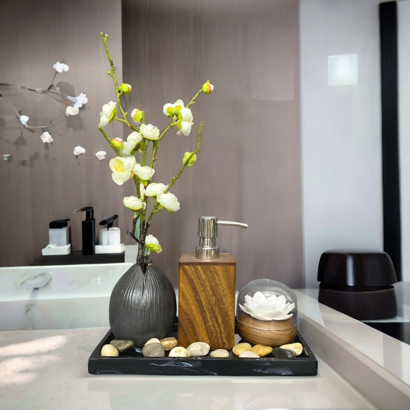 新中式样板房间浴室软装饰品摆件卫浴套装香薰洗手液瓶托盘道具