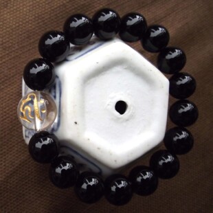 天然高档手链正品白水晶梵文黑玉髓男女情侣12生肖守护饰品珠手串