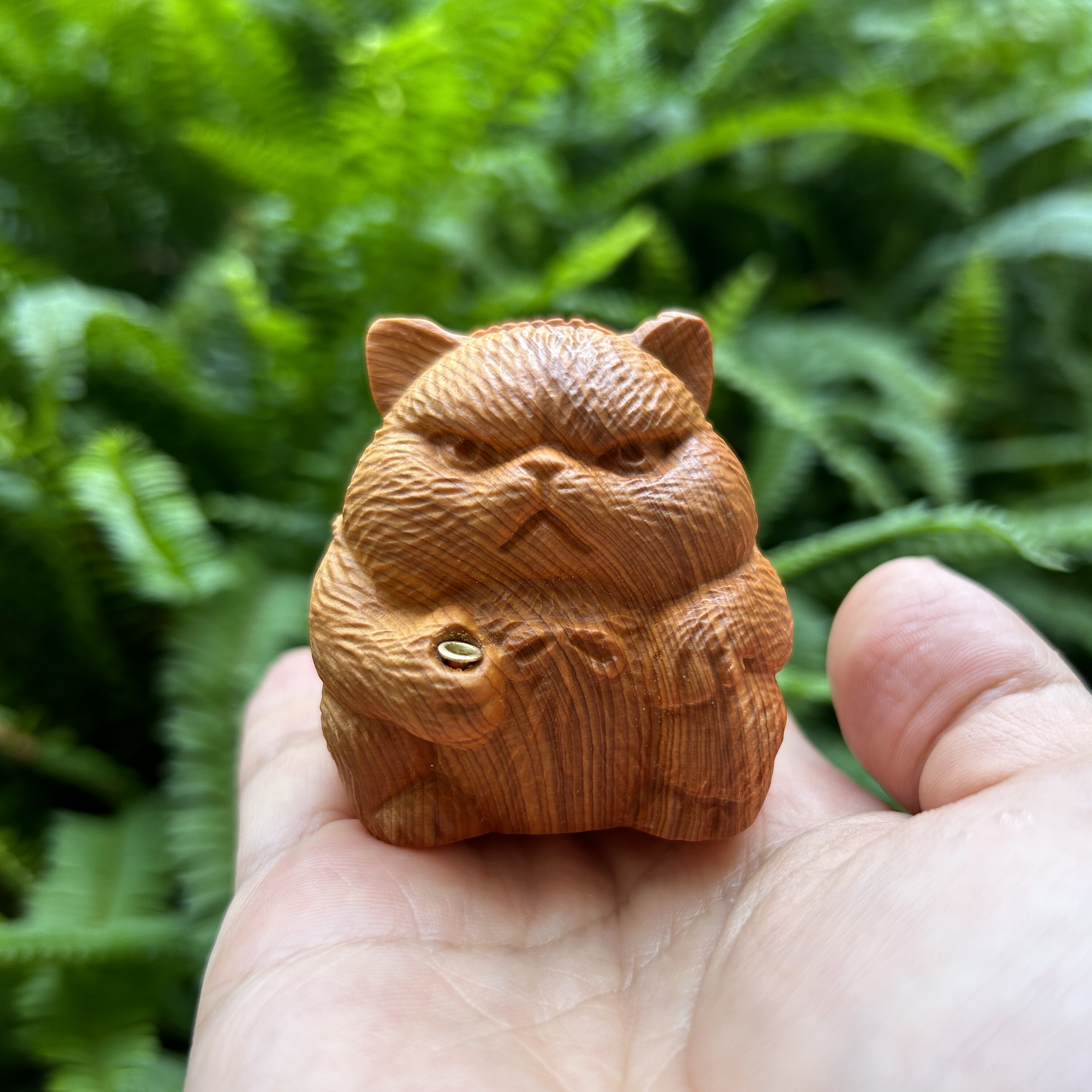 太行陈化老料崖柏木雕刻钓鱼猫可爱猫咪手把件创意文玩桌面小摆件