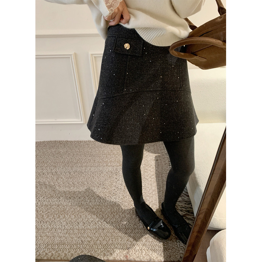 2025新款秋冬季韩系chic轻熟a字鱼尾亮片毛呢短款半身裙子女士,女装/女士精品,半身裙,淘宝优惠券,粉丝福利购,淘宝优惠卷