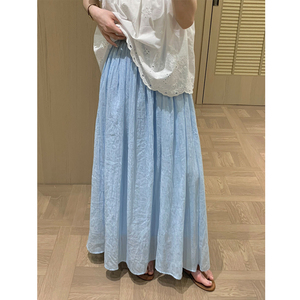 春夏韩系蓝色宽松显瘦中长半身裙