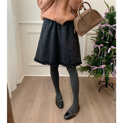 A字千金风亮片毛呢半身裙子女