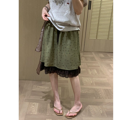 夏季韩系显瘦中长绿波点半身裙
