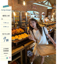 RAINY 白色镂空花边学院风连衣裙夏季女宽松拼接短款百褶a字裙子