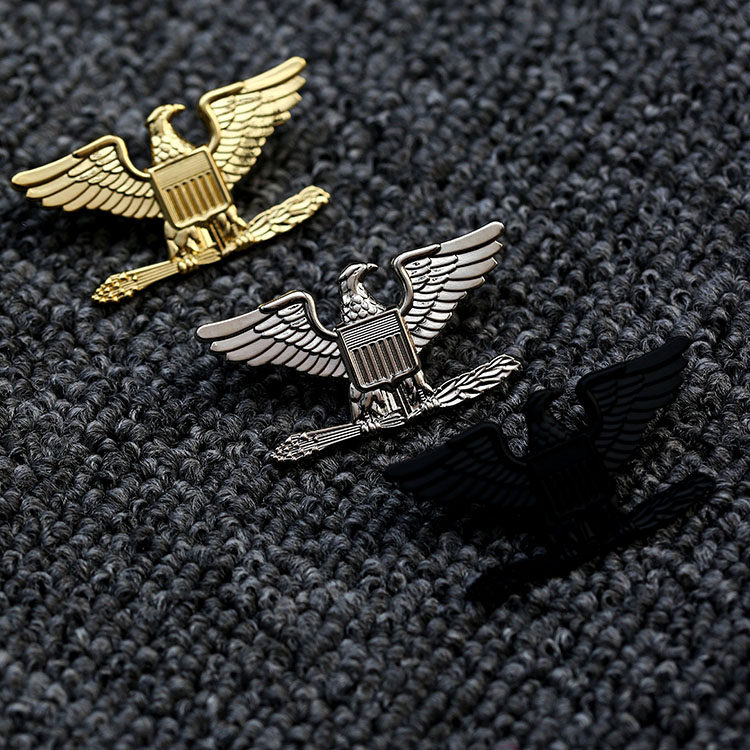 美国上校衔肩章领花帽徽军迷金属徽章勋章US铜礼服徽章黑色银色