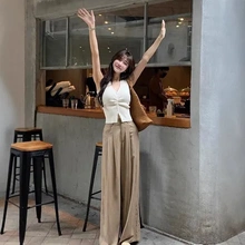 冰丝针织气质外穿V领背心无袖法式纯高级感修身坎肩女夏t恤上衣欲