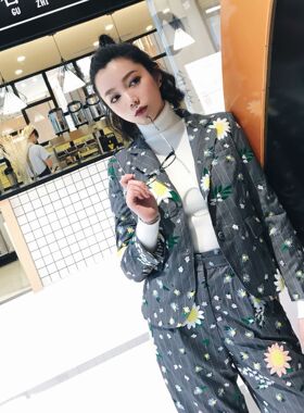 【CMOD】独家立体花朵刺绣西装套装女英伦风西服外套