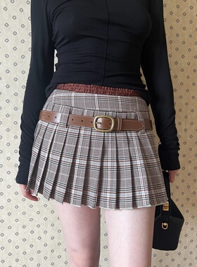 【CMOD】 现货设计感双层低腰格纹百褶迷你裙美拉德配色