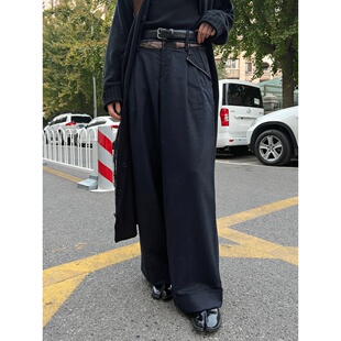 秋冬深雾灰重工解构风流浪宽腿西裤 折边休闲裤 女 CMOD