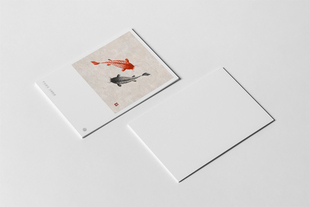 kp529双鱼水墨中式 抽象图案绘画迷你小贺卡明信片留言售后邀请卡