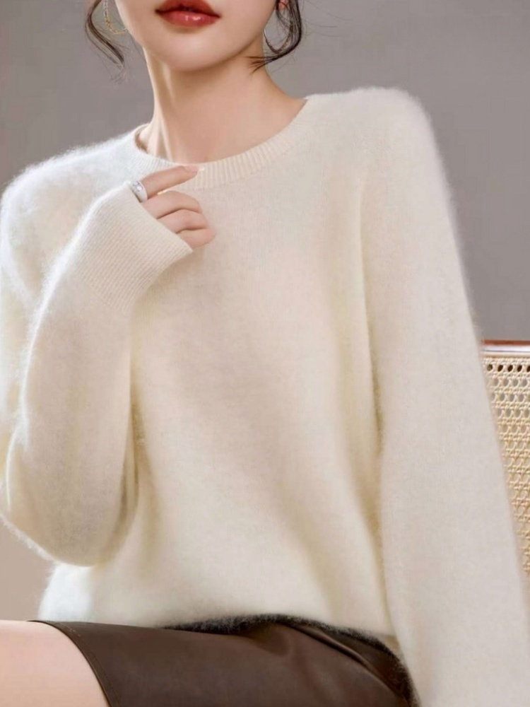 专柜双鹿女羊毛衫圆领拉绒100羊毛时尚毛衣冬季新品高端打底衫白