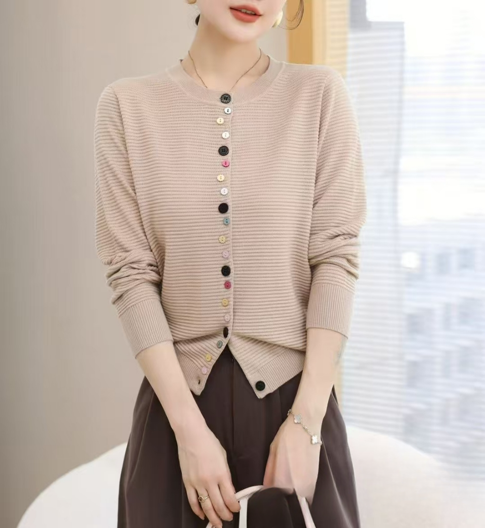 双鹿羊毛开衫新春款女式羊毛衫圆毛针织衫